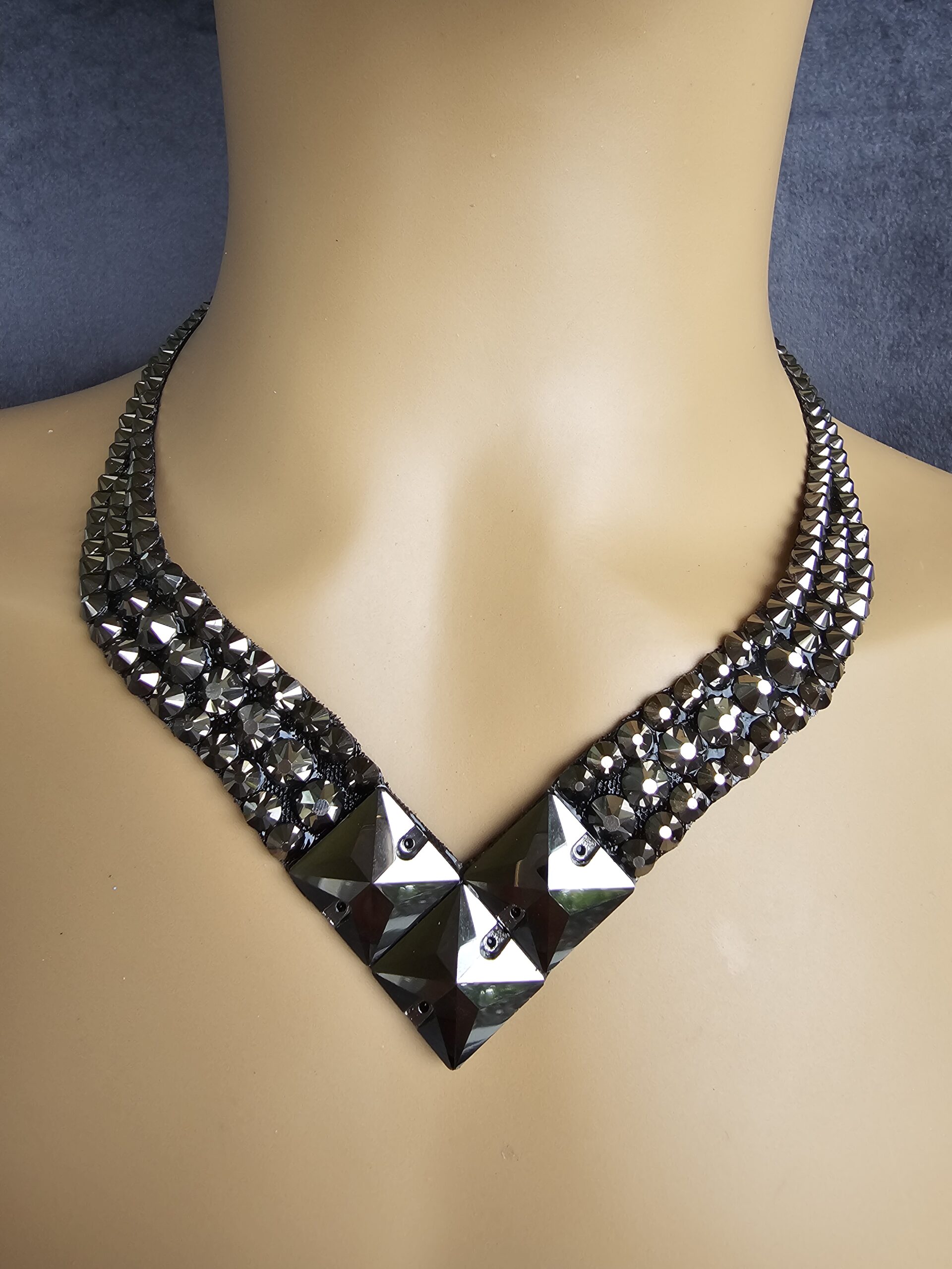 Rimma Ballroom Dance Necklace. Crystals Hematite (Luxe)
