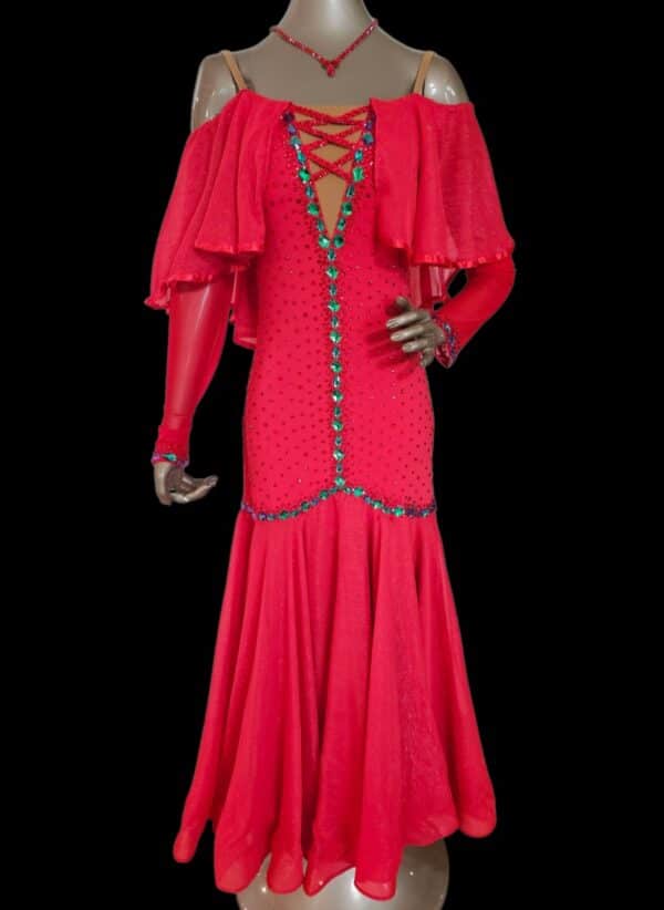 Julia Ballroom/Smooth Dance Dress. Crystals Lt. Siam/Emerald (luxe)
